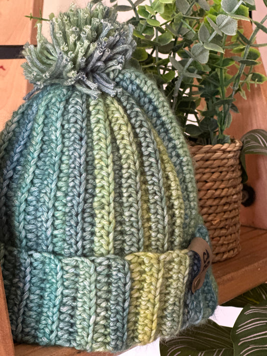 Tuque bleue verte